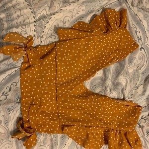 Mustard yellow top with white polka dots